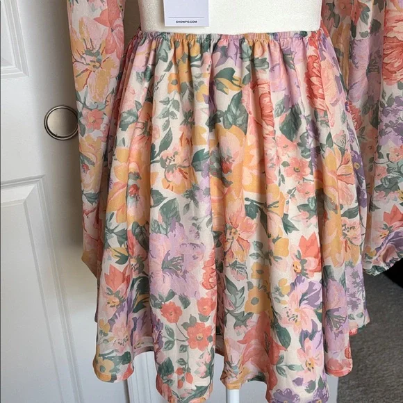 NWT Showpo Ebonee Sz 6 cut out Pastel Floral Mini Dress peach purple - Picture 9 of 10